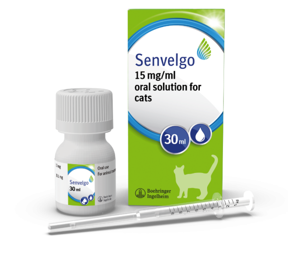 A picture of senvelgo packaging, 15 mg oral solution for cats